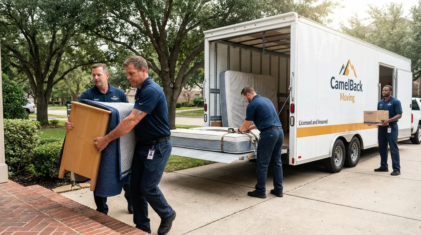 Crew loading residential truck for cross-state move from Saint Albans, VT
