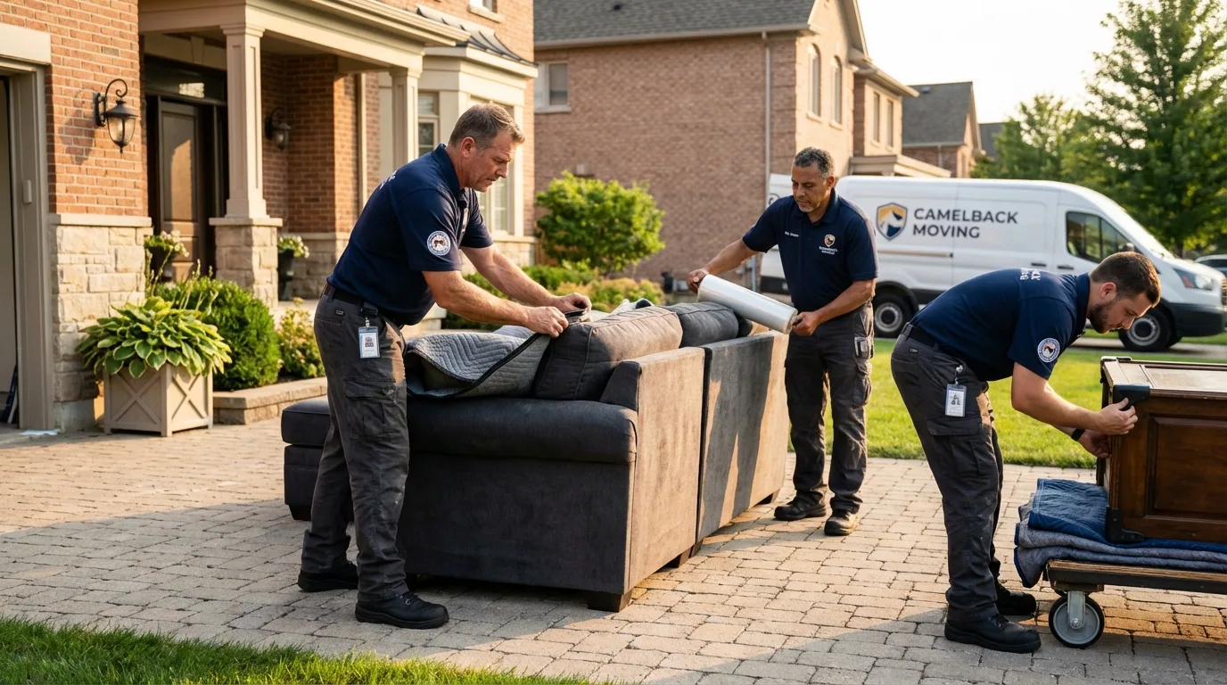 Large estate moving crew wrapping furniture in Saint Albans, VT